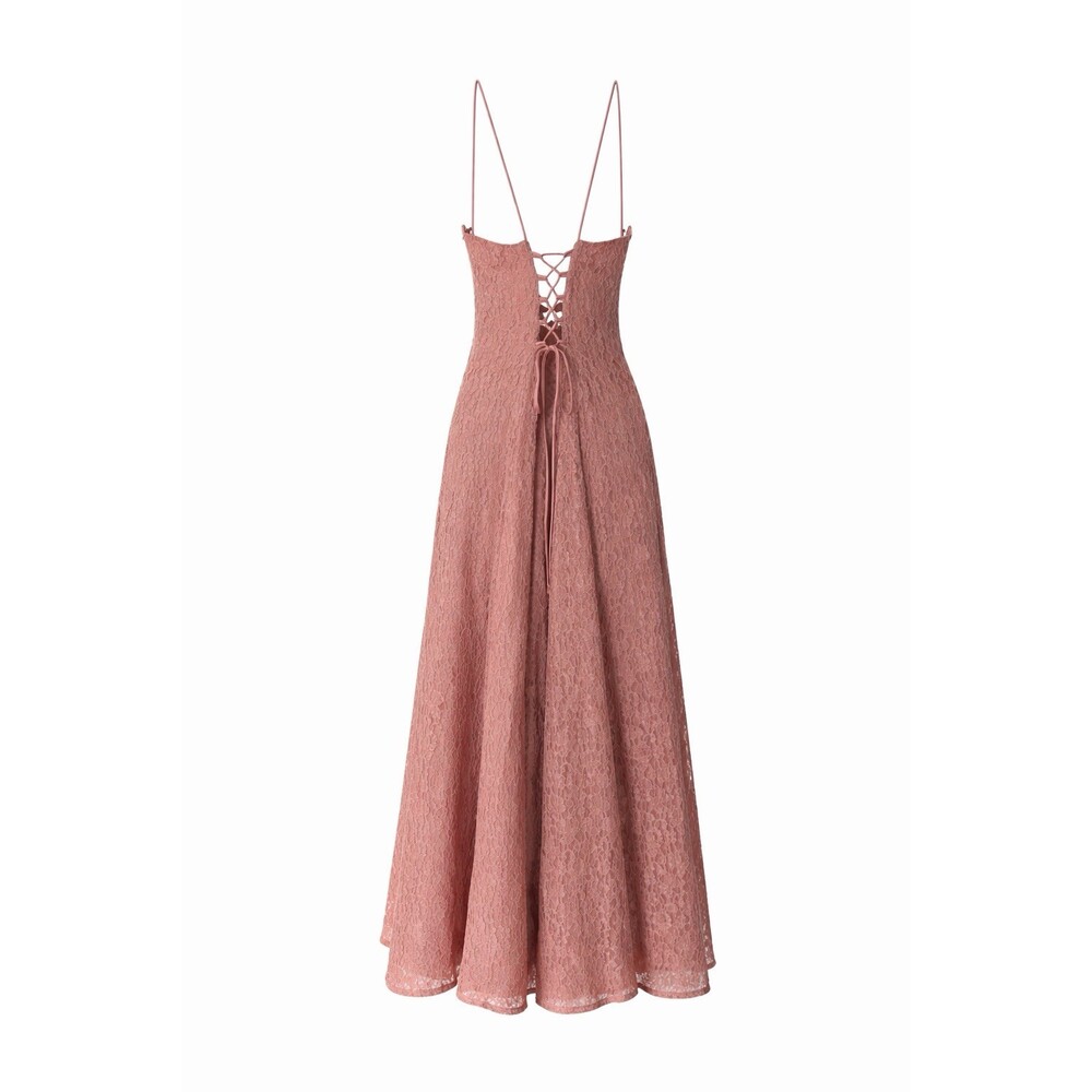 Le Château Lace Maxi Dress M‎ Dusty Rose Blush Open Back Formal Gown Bridesmaid - Picture 2 of 7